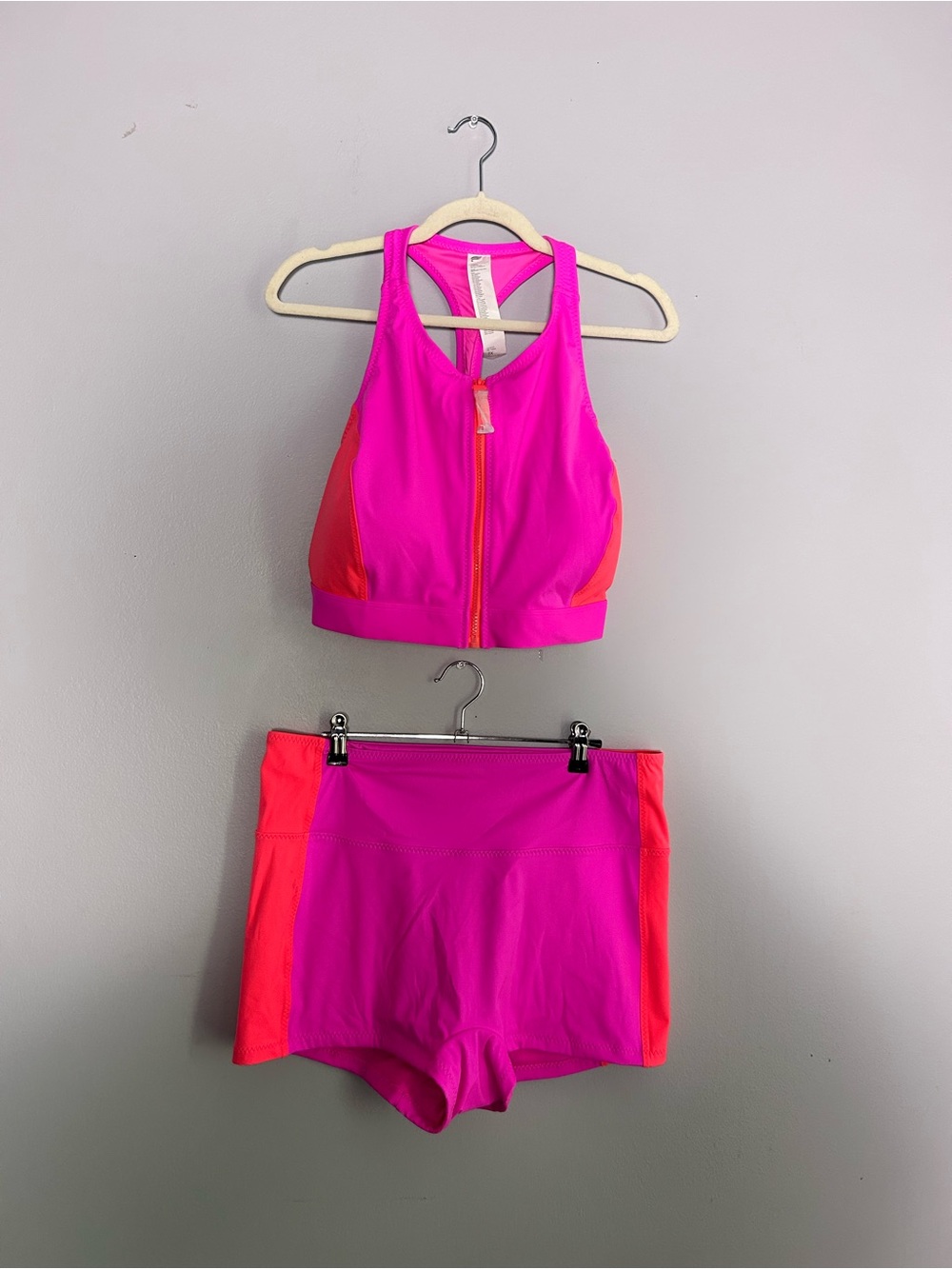 Fabletics Bright Neon Pink 2 Piece Plus Size Swim Suit